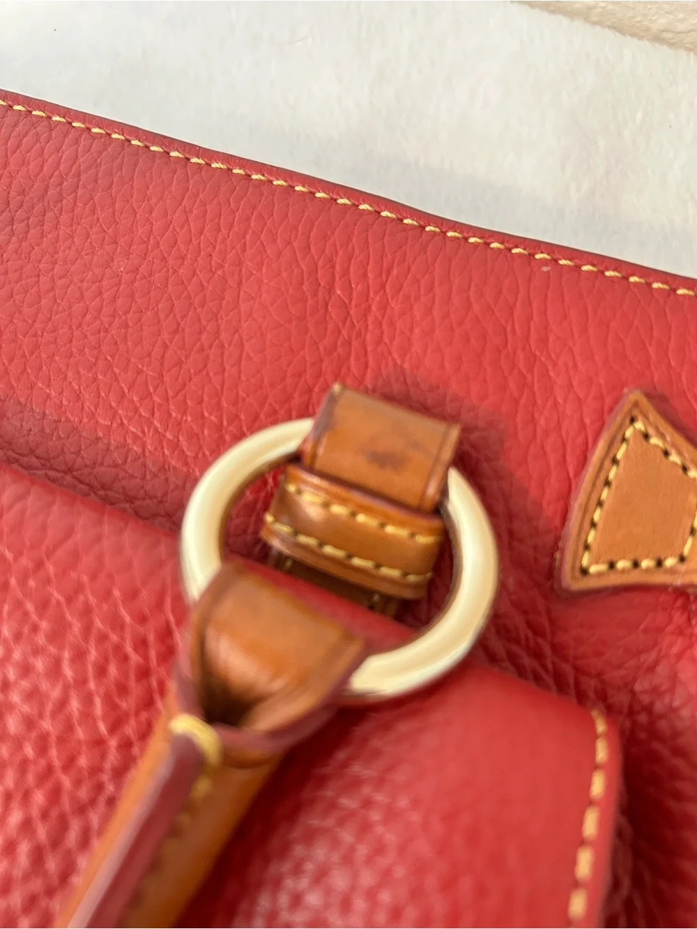 Dooney & Bourke Medium Pocket Satchel Cranberry Gold Hardware Pebbled Leather